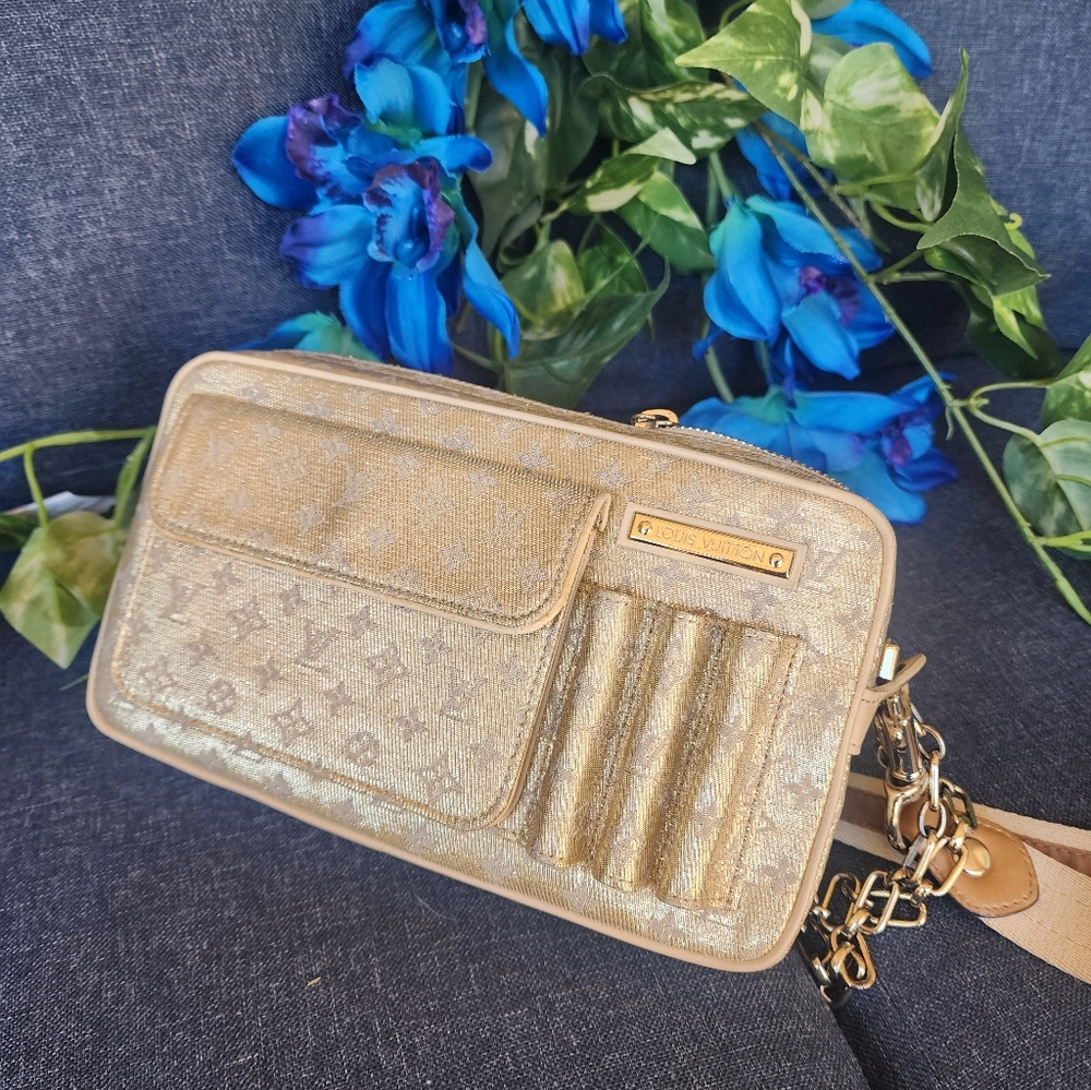 Authentic Louis Vuitton Monogram Shine Mckenna Metallic Gold Bag